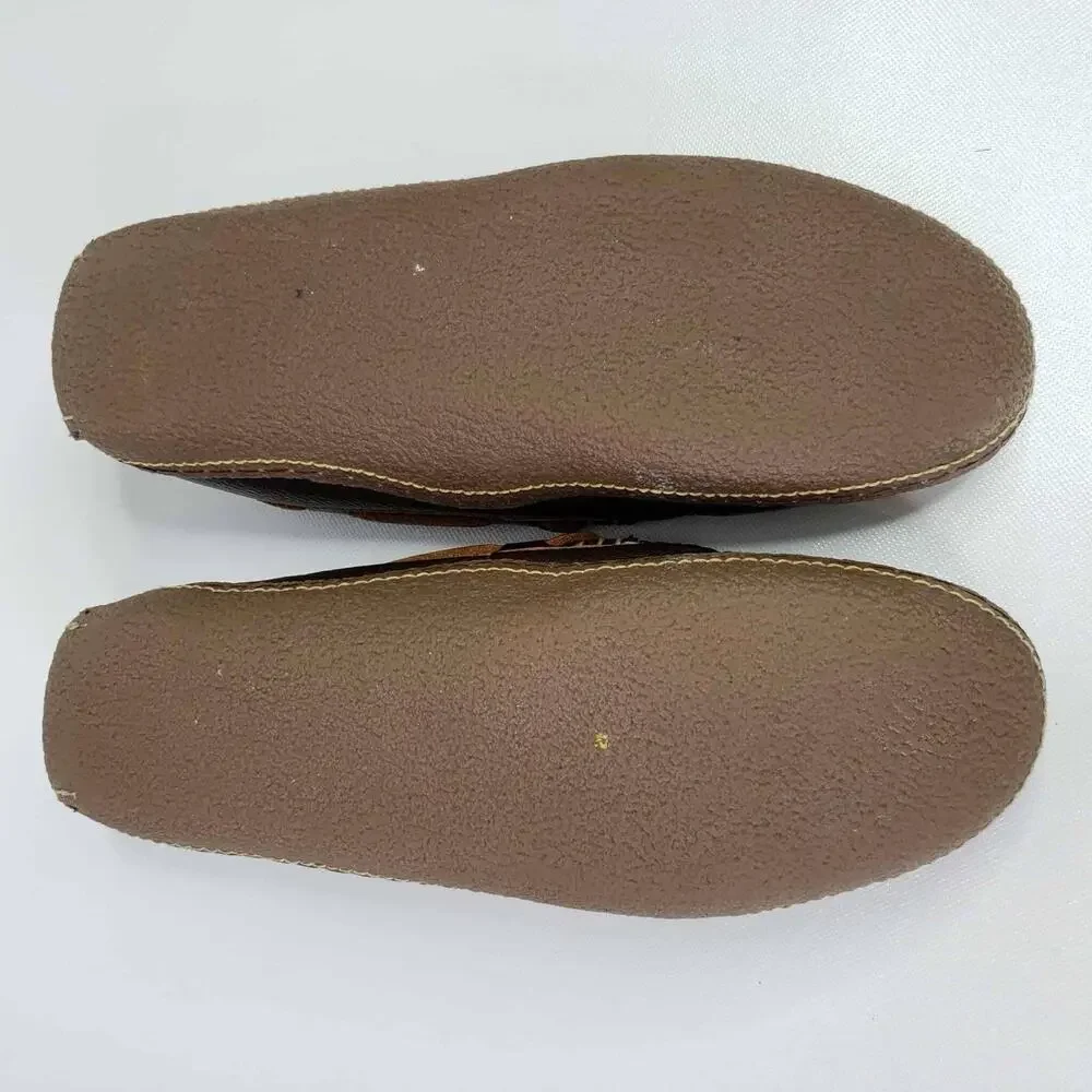 LL Bean Leather Slippers Men’s Size 10 Brown Flannel Lined Moccasin Comfort
